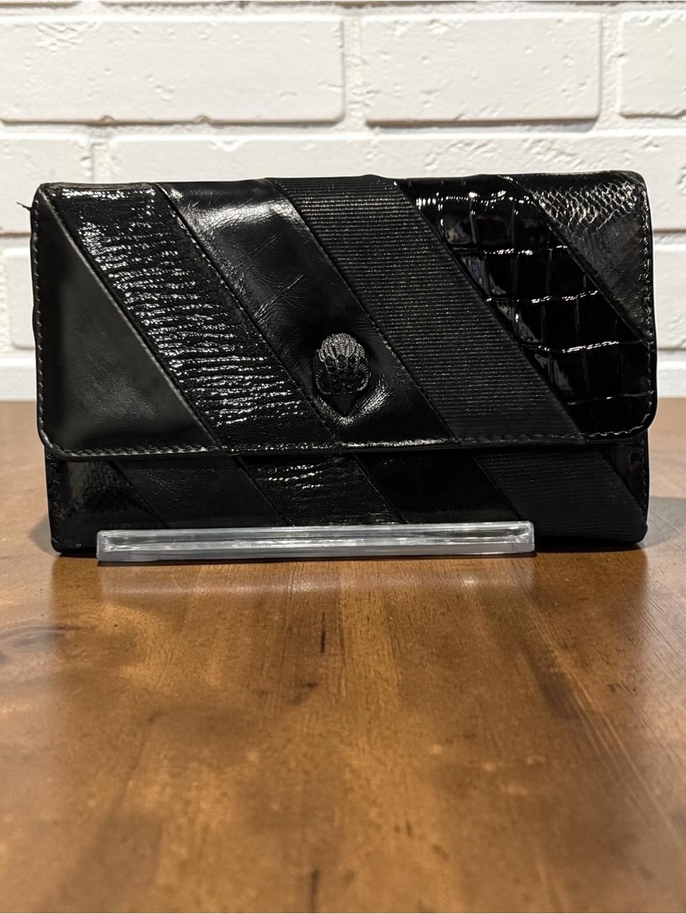 Kurt Geiger Black Mixed-Texture Envelope Crossbody/Wallet NWT